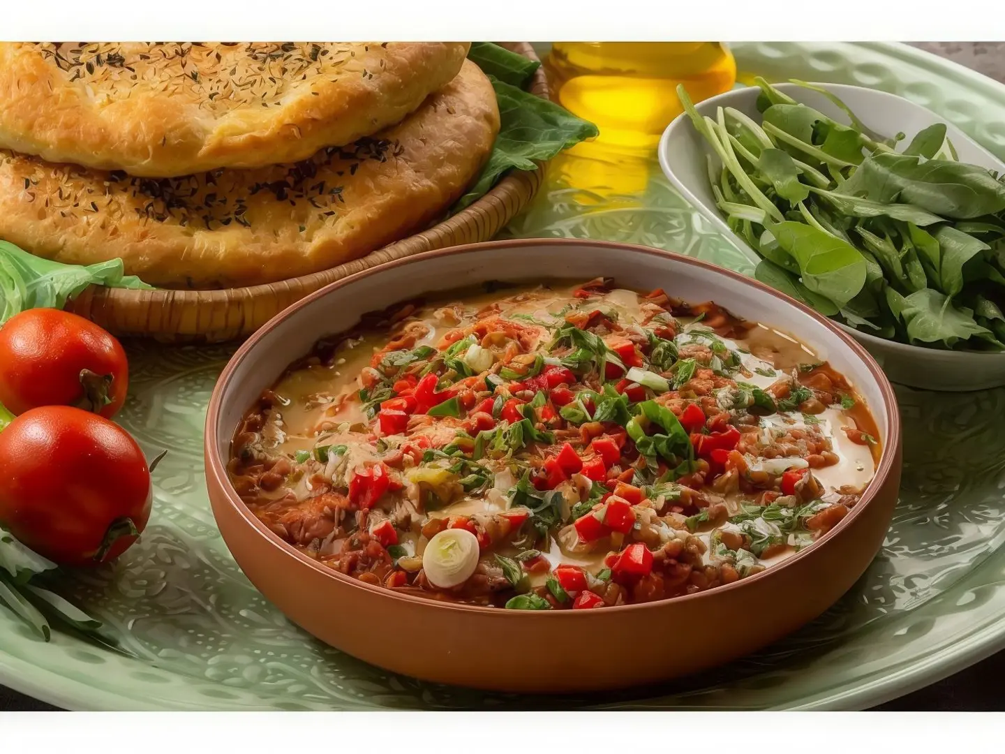 فول مميز بالسمن و مبخر بالجمر مع الدقة والسلطات