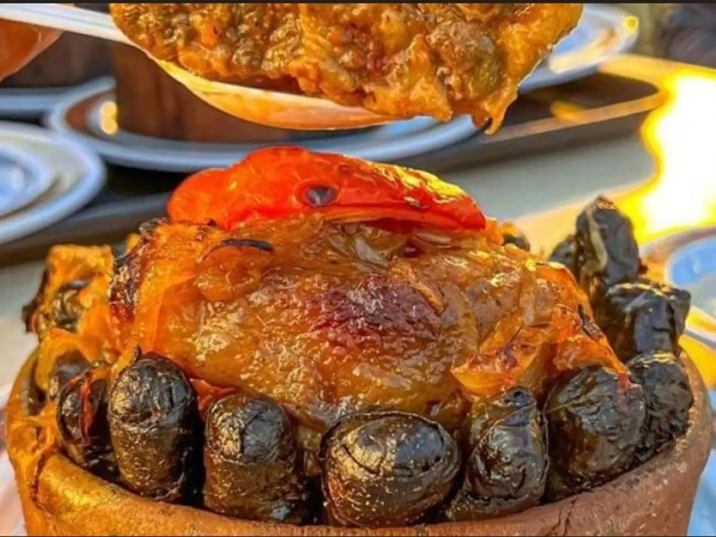 طاجن عكاوى مع ورق العنب
