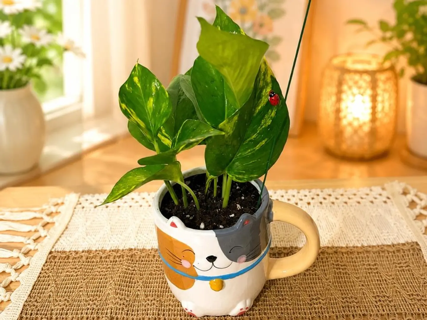 The Gift Of Joy The Potts Plant In The Cup Of A Cute Cat