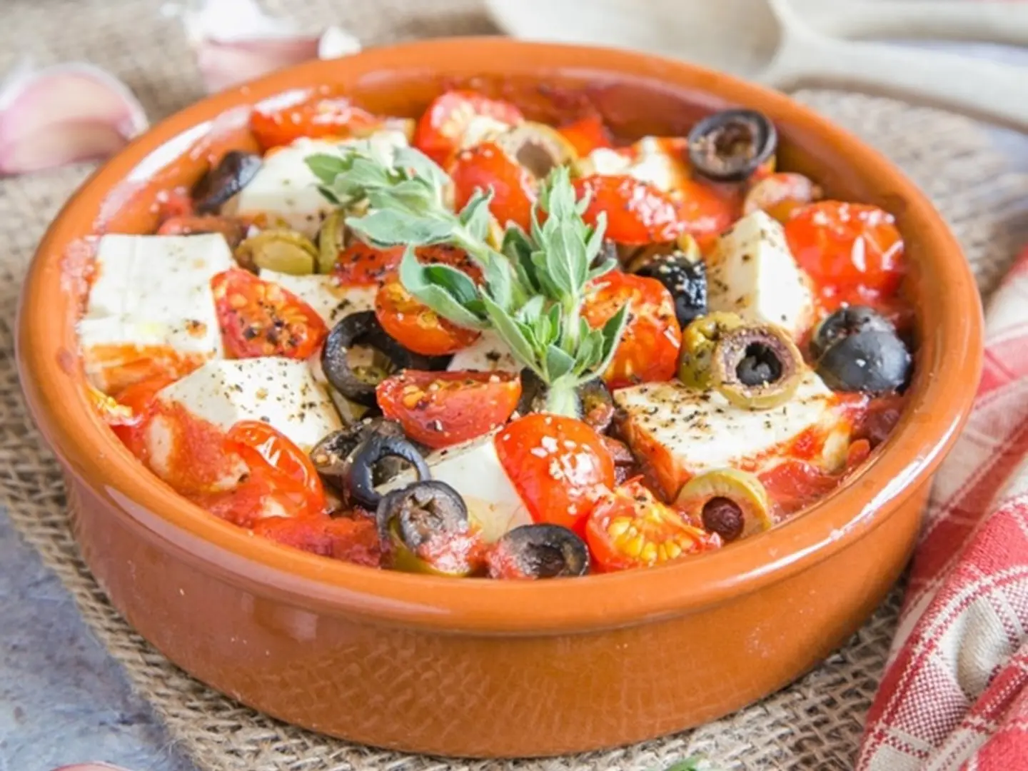 جبنة فيتا بالطماطم وزيت الزيتون