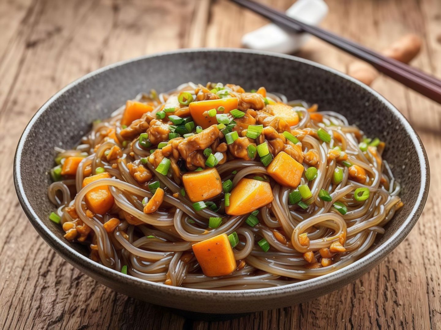 Chinese Style Stir Fried Sweet Potato Noodles(Chicken)