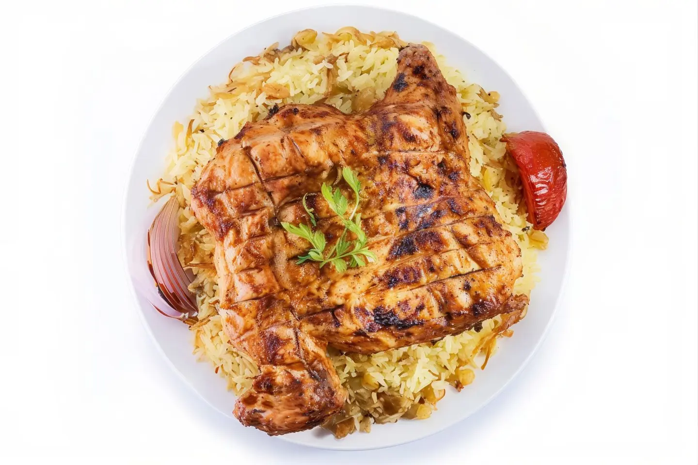 Half Chickens On Charcoal With Rice