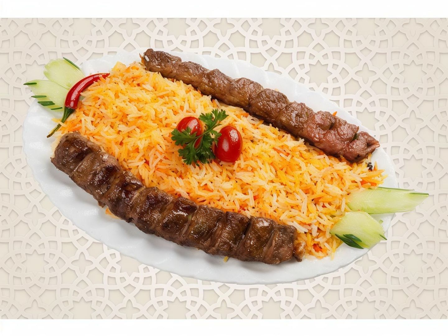 وجبة كباب لحم مع رز وبطاطس
