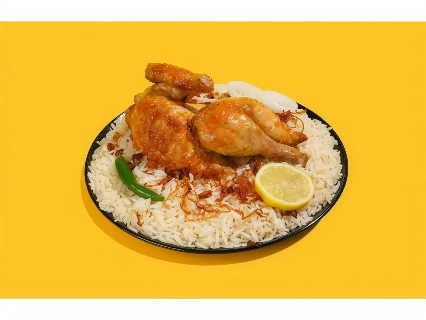 نص حبة دجاج مقلي مع أرز