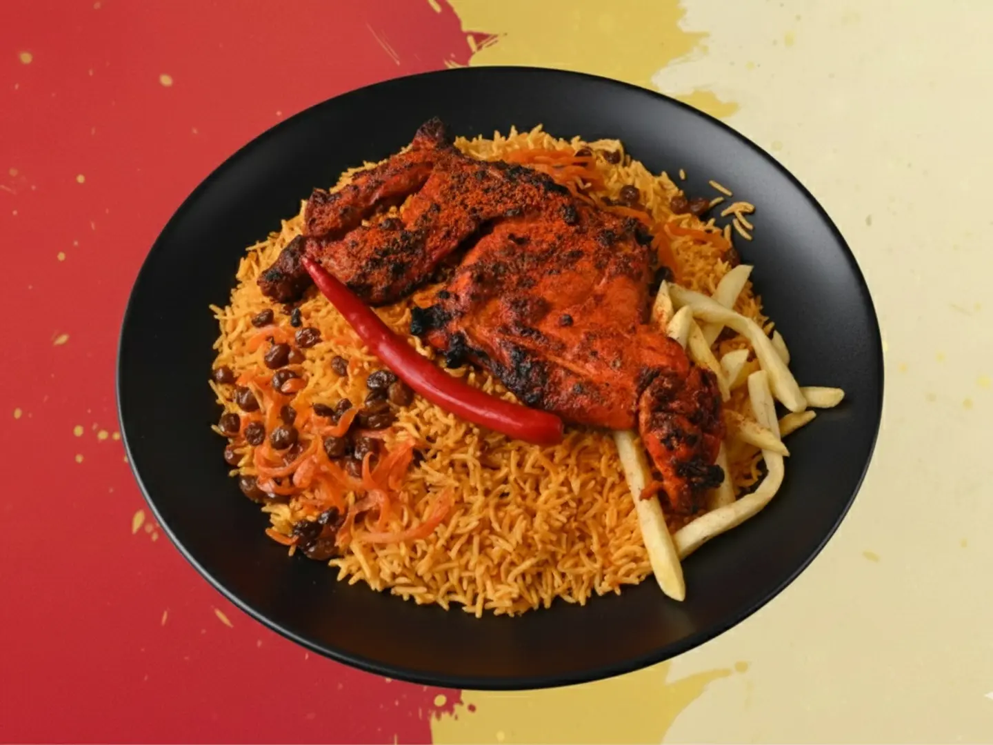 دجاج على الفحم حراق مع الارز-نص