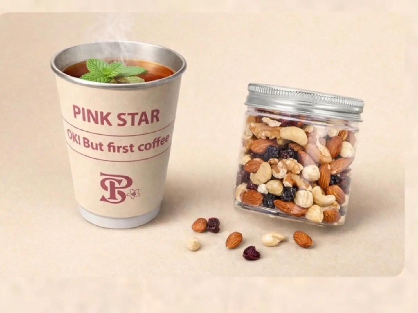 شاي نعناع مع علبة مكسرات مكس