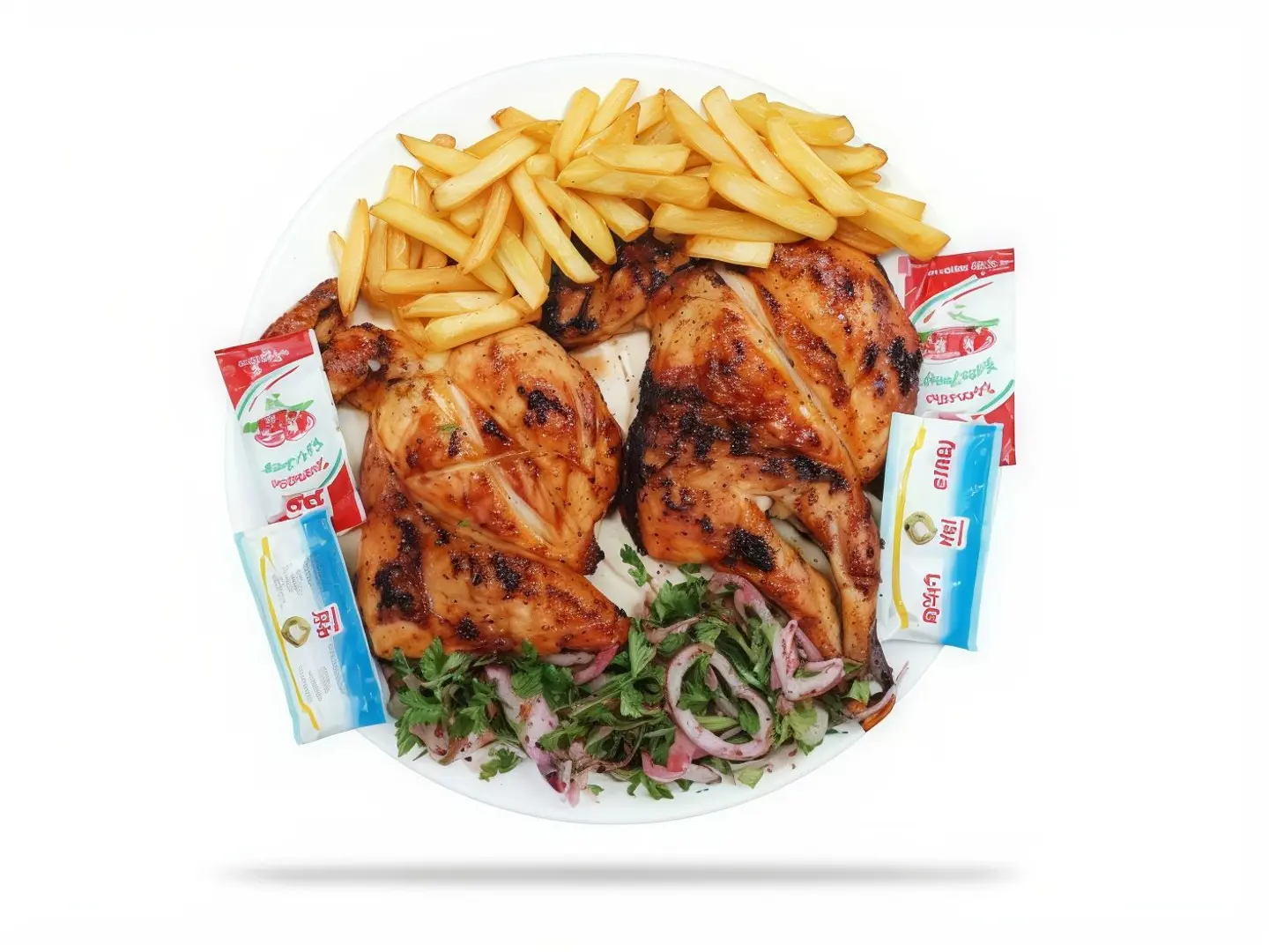 دجاج على الفحم نصف حبة بدون رز