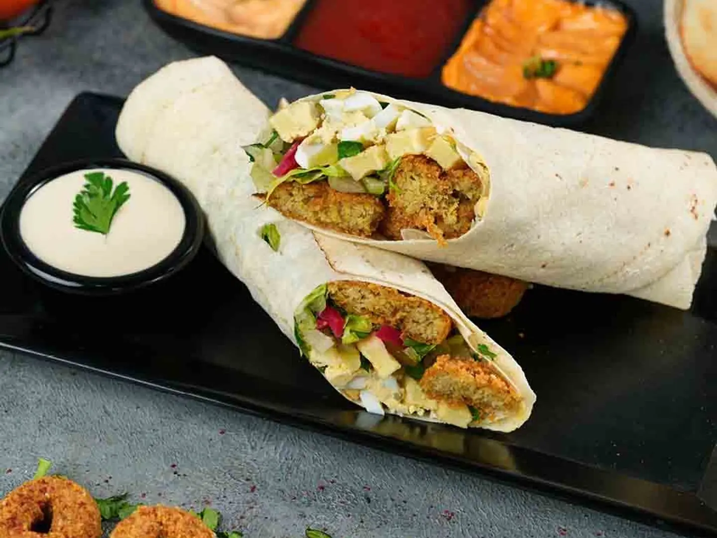 Saj Falafel Sandwich With Egg And Hummus