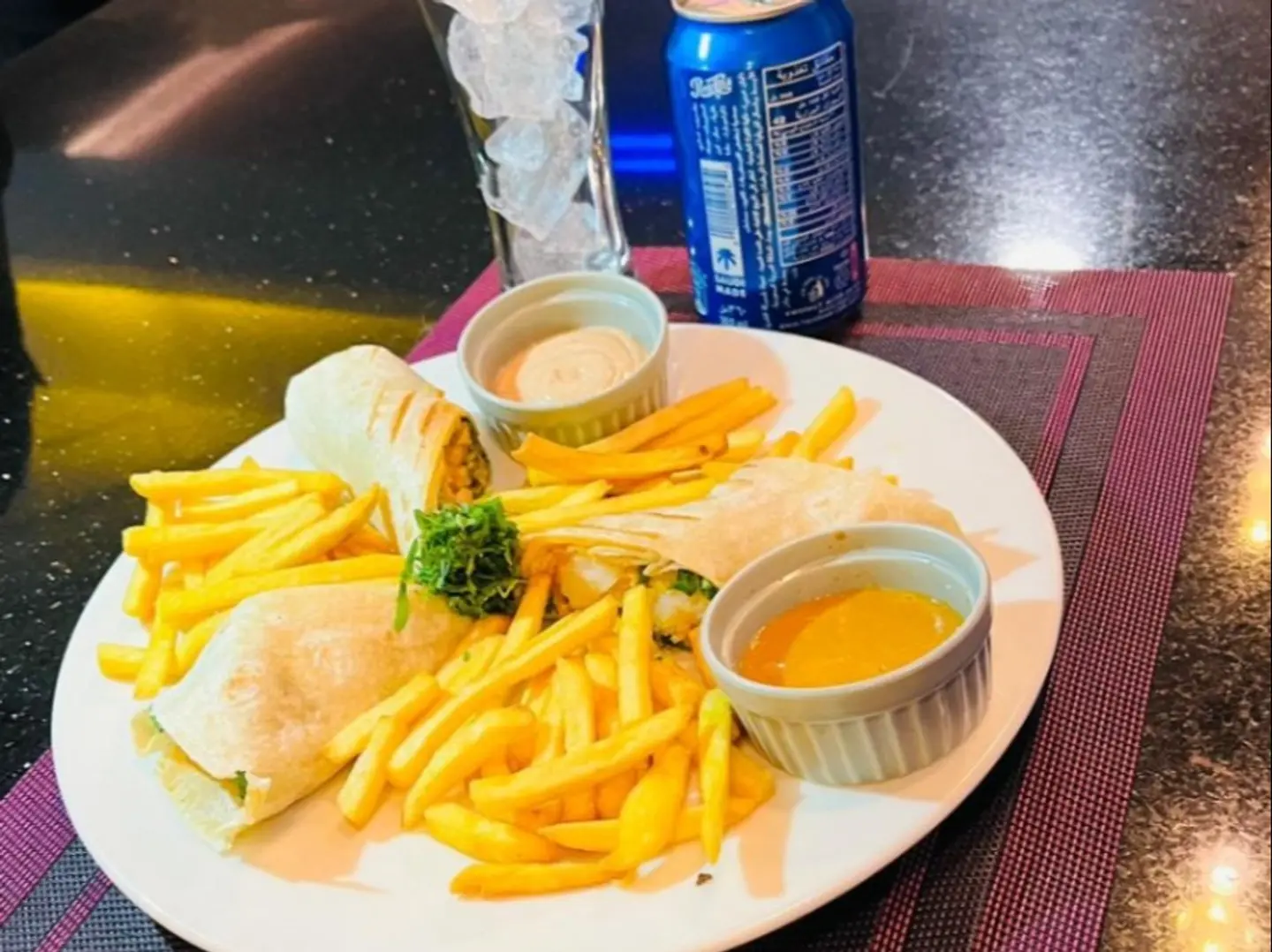Shrimp Roll Sandwich With A Soft Drink
