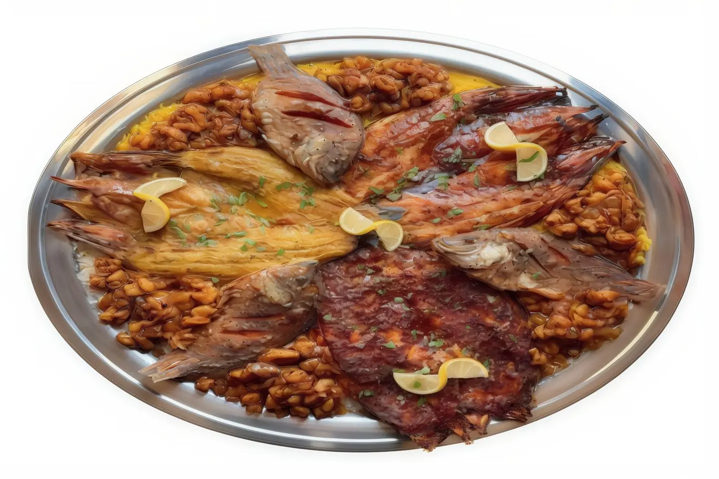 وليمة العائلة ثلاث اشخاص سلمون روبيان فيليه هامور سبريم اثنين شوربة أرز