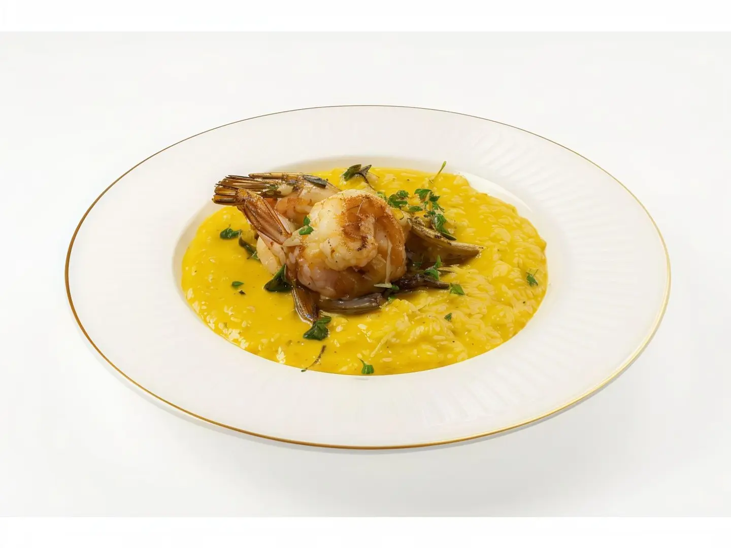 Grilled Shrimp With Risotto And Carrot Cream