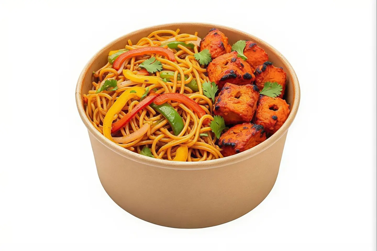 طبق نودلز و دجاج تكا