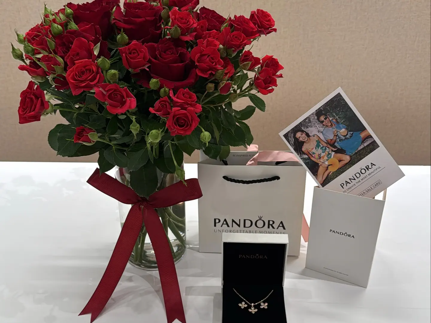 Vase With Natural Flowers, Pandora Necklace And Earrings