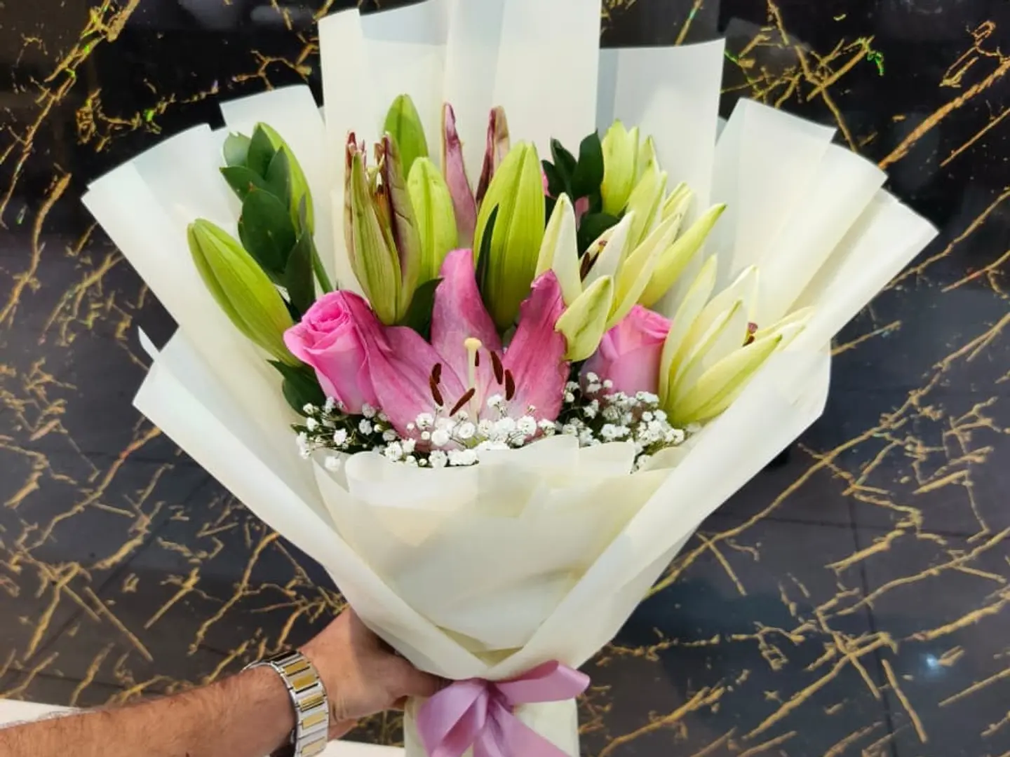 Bouquet Of The Day Pink With White