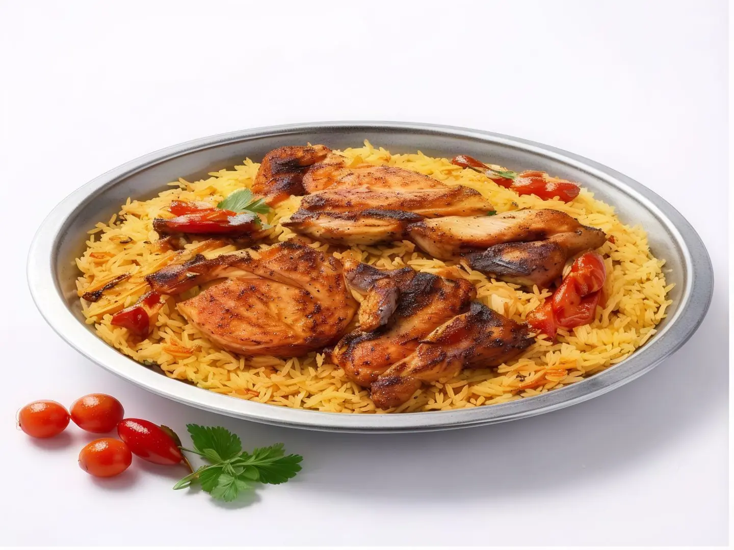 حبة دجاج على الفحم مع الرز