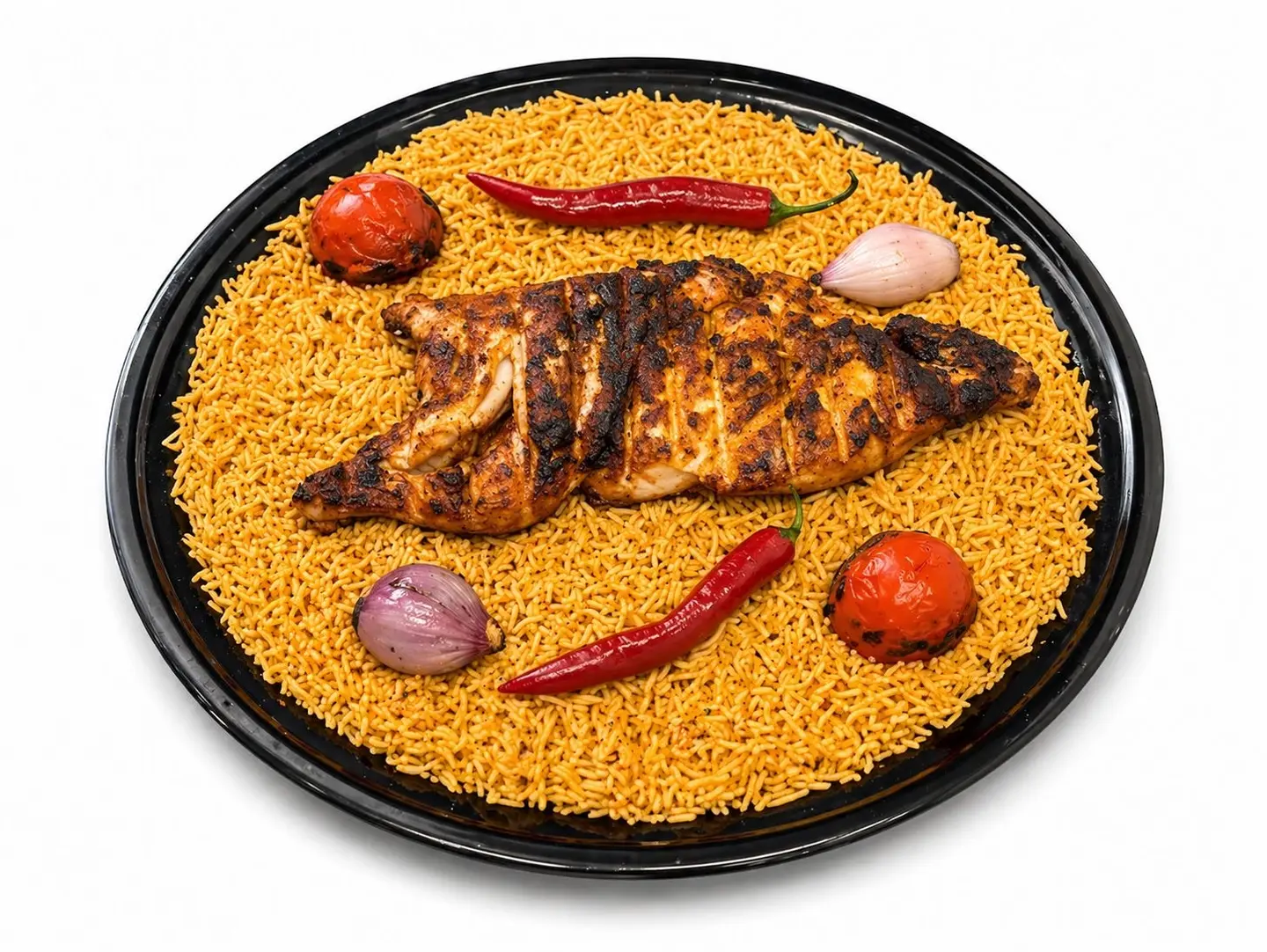 نصف حبة دجاج علي الفحم مع رز