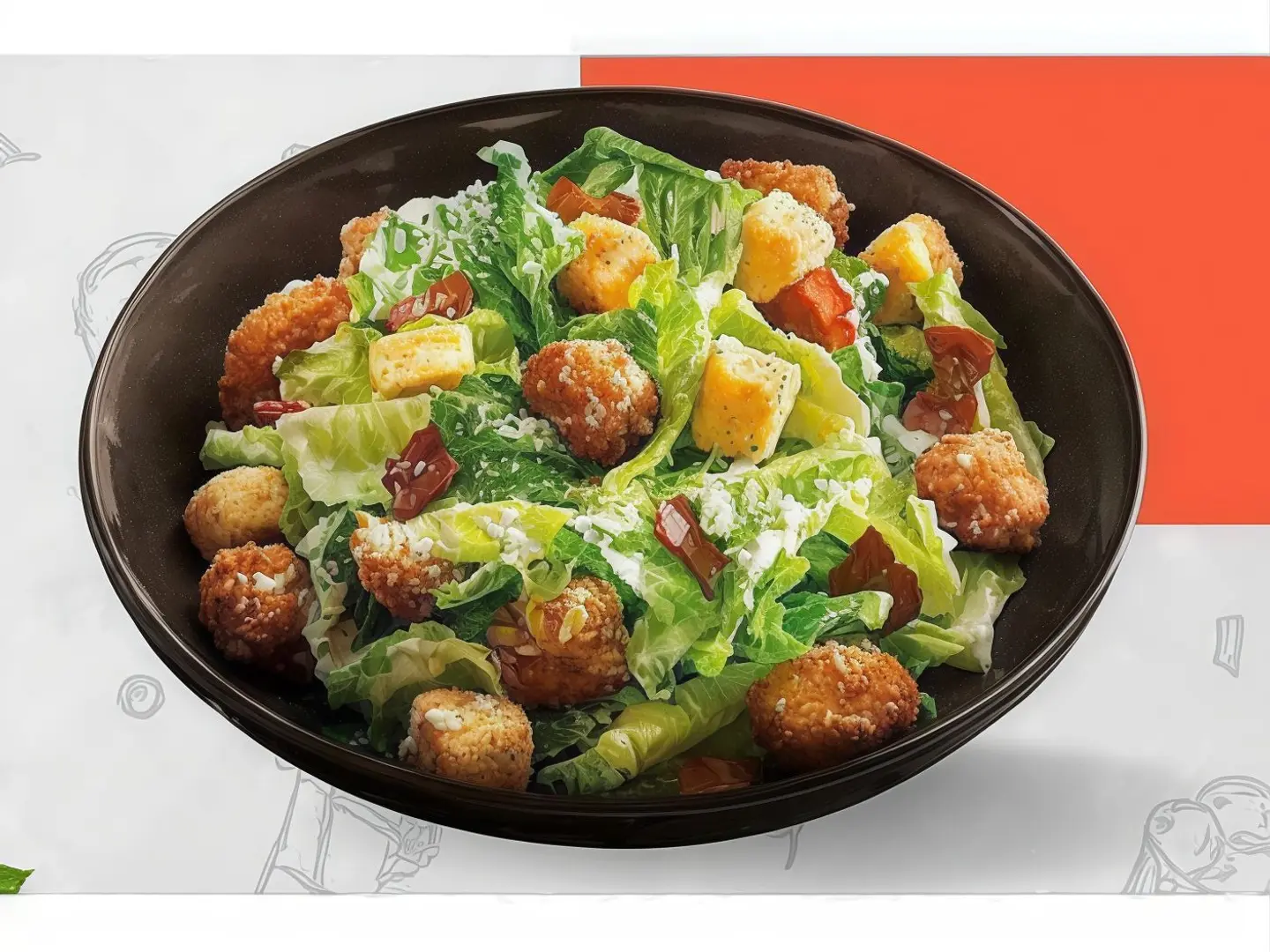 سلطة السيزر مع بوب كورن الدجاج