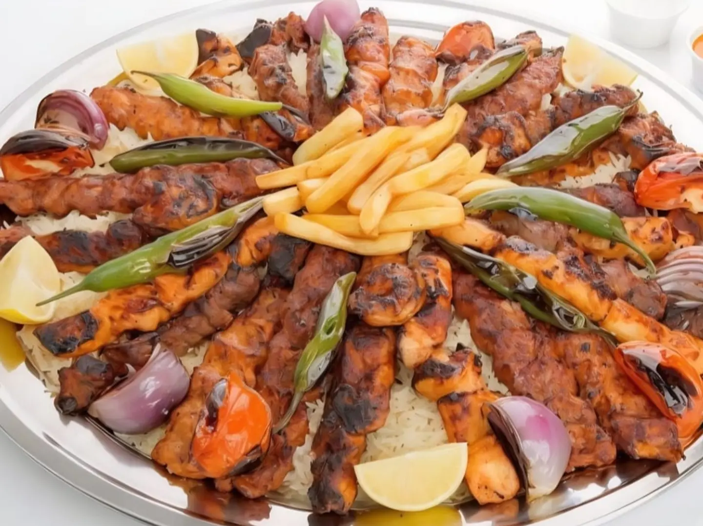 طبق العائلة مشاوي 24 سيخ مع الرز + نص دجاج