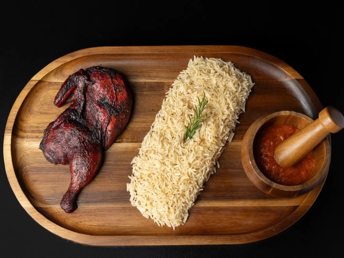 Half Smoked Chicken With Rice And Special Sauce