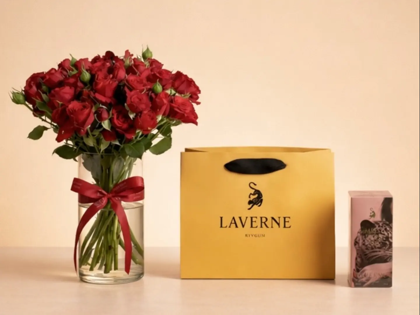 عطر مس لافيرن مع فازة احمر