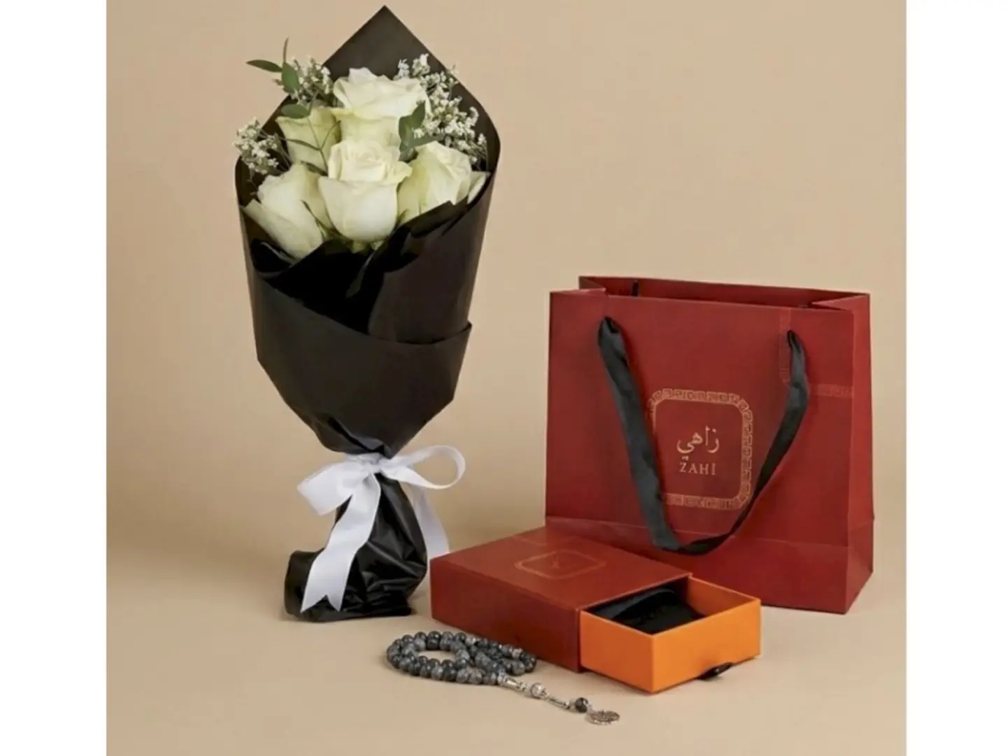 A Bright Rosary And A Small Bouquet