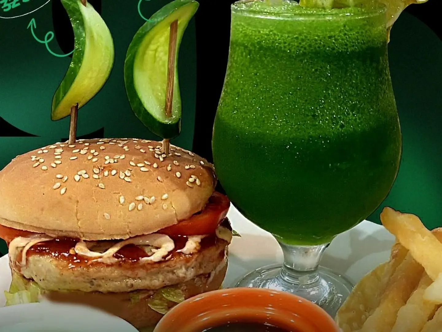 Chicken Burger + Fries + Mint Margrita