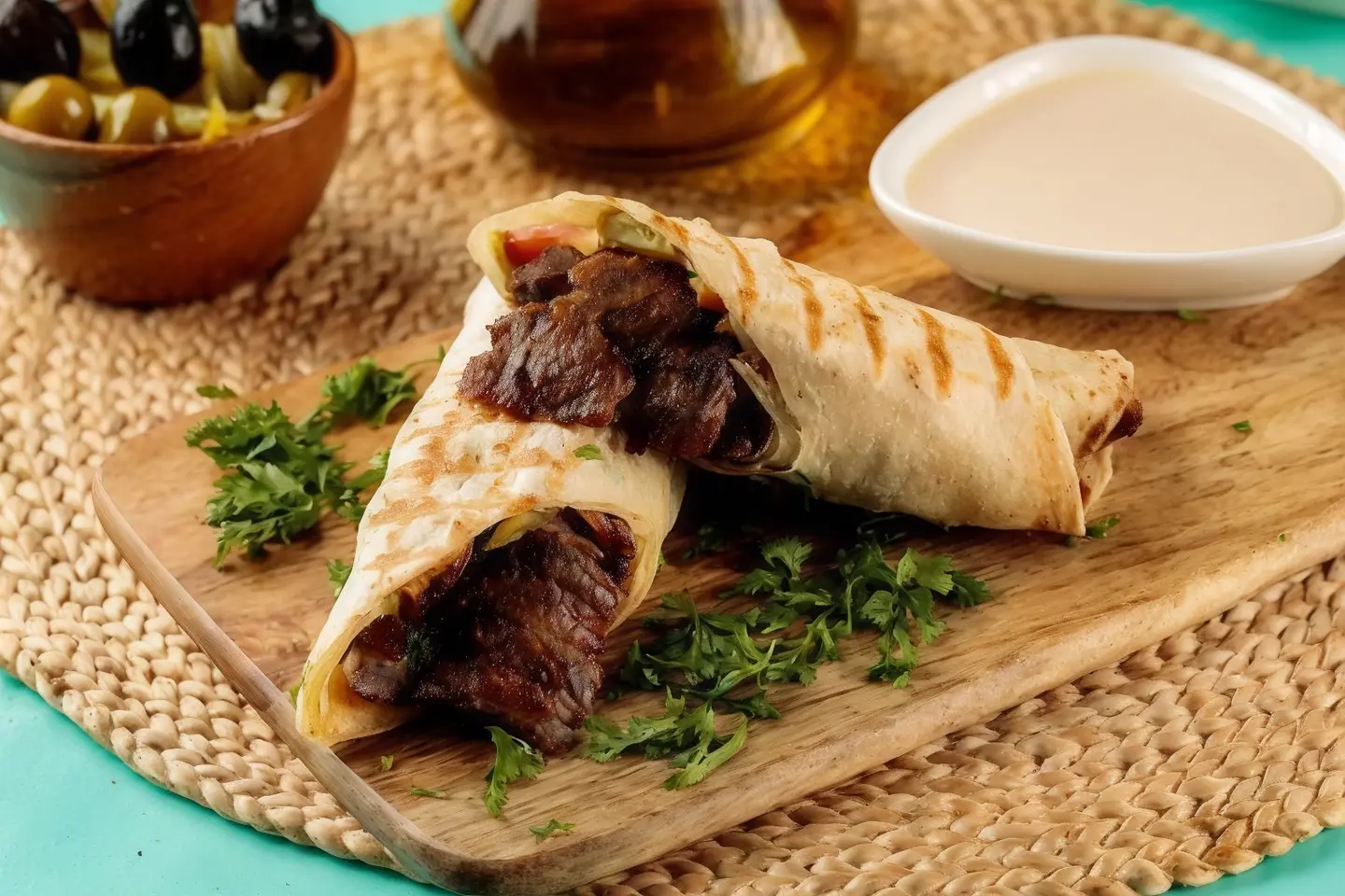 Meat Kebab Sandwich In Saj Bread