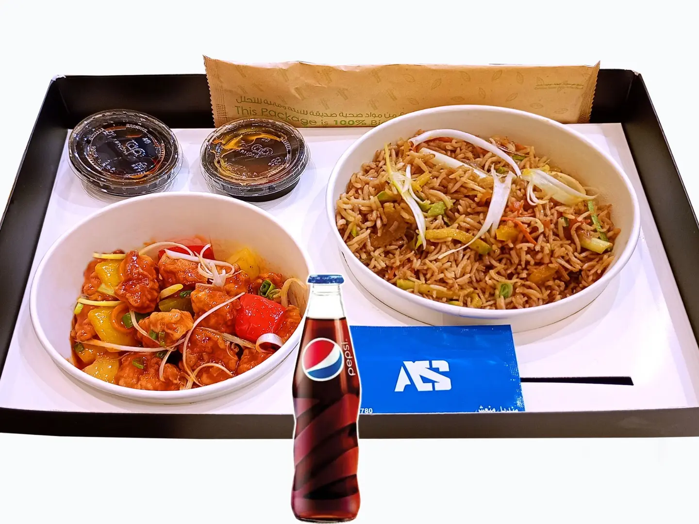 Sweet And Sour Chicken With Rice And Pepsi Free