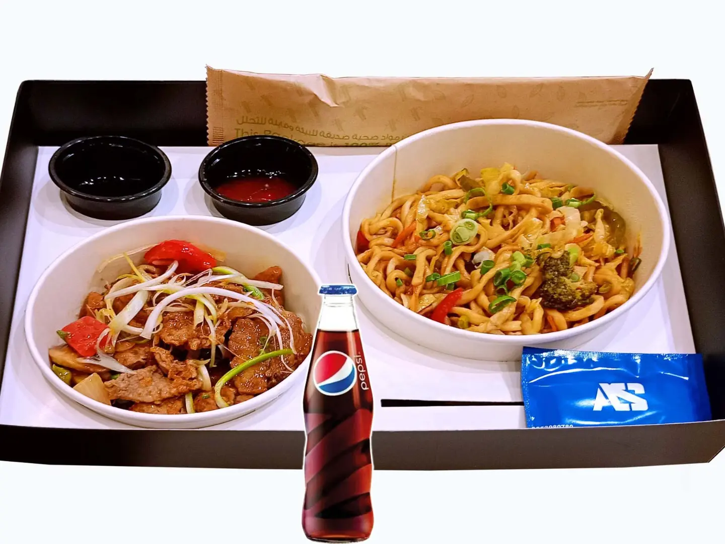 Chinese Steak With Noodles And Pepsi Free