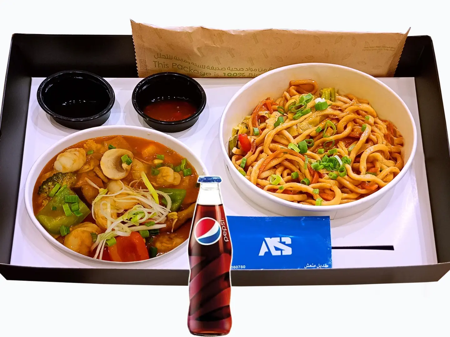 Shrimp Zamakan With Noodles And Pepsi Free