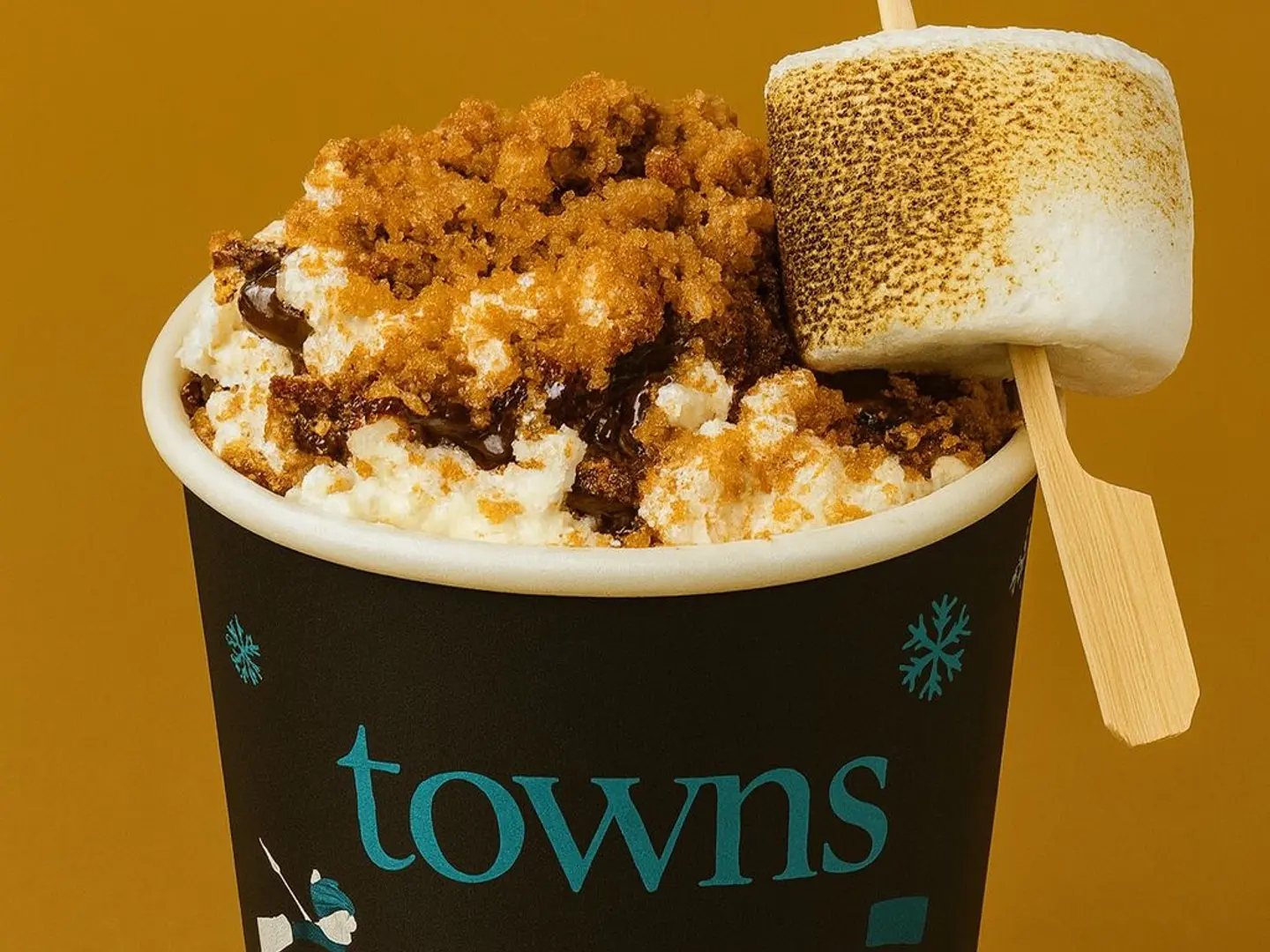 Hot Chocolate Towns With Marshmallows, Cream And Pecans