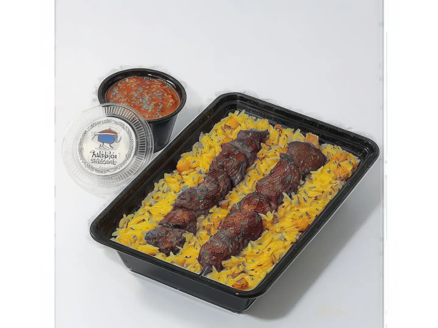 Grilled Kebab With Rice Or Grilled Potatoes And Daqoos Sauce