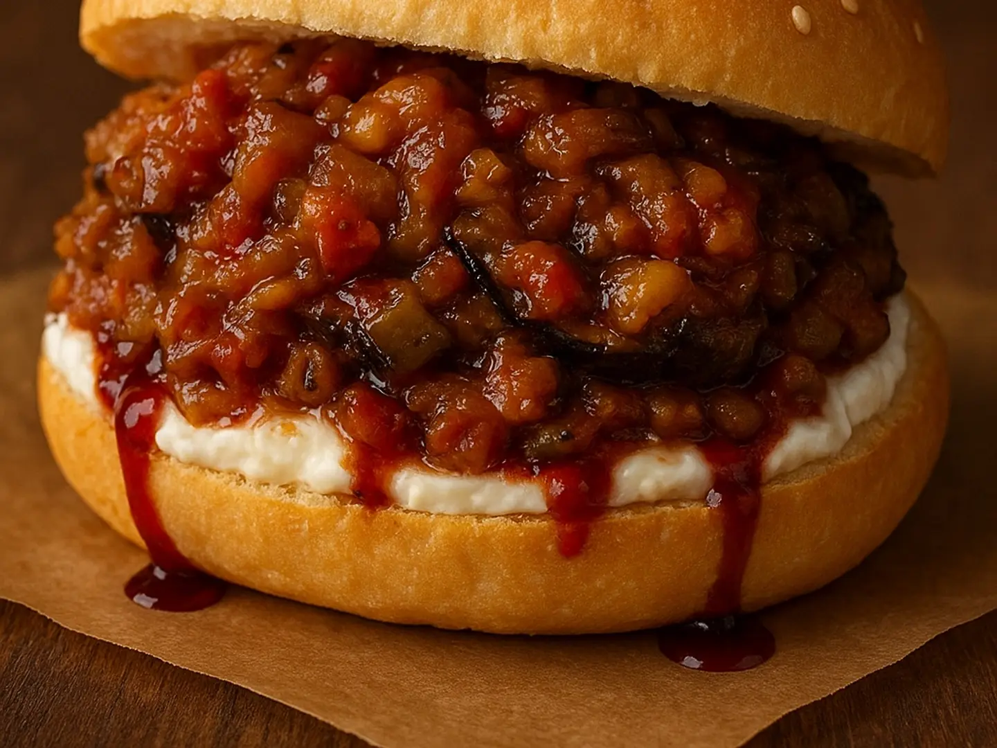 حمسة الباذنجان المشوي مع اللبنة ودبس الرمان