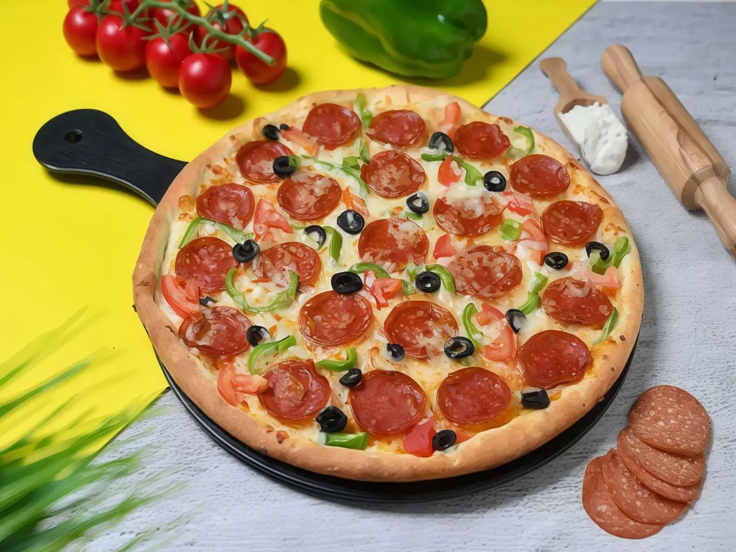 بيتزا بيبروني مع خضار - وسط