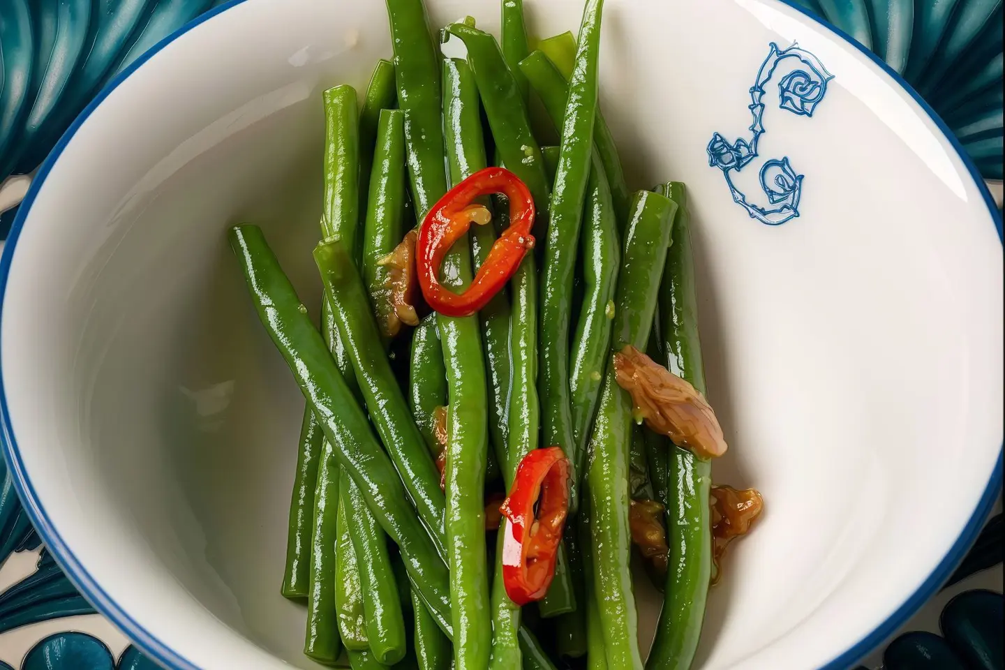 Green Beans, Pickled Garlic, Chili Peppers