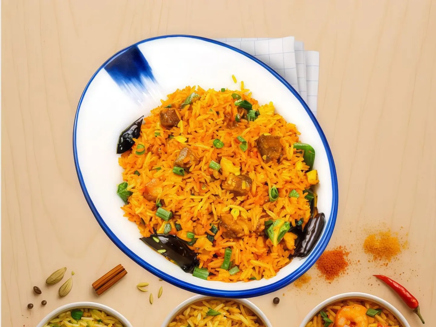 أرز شيزوان مقلي مع لحم