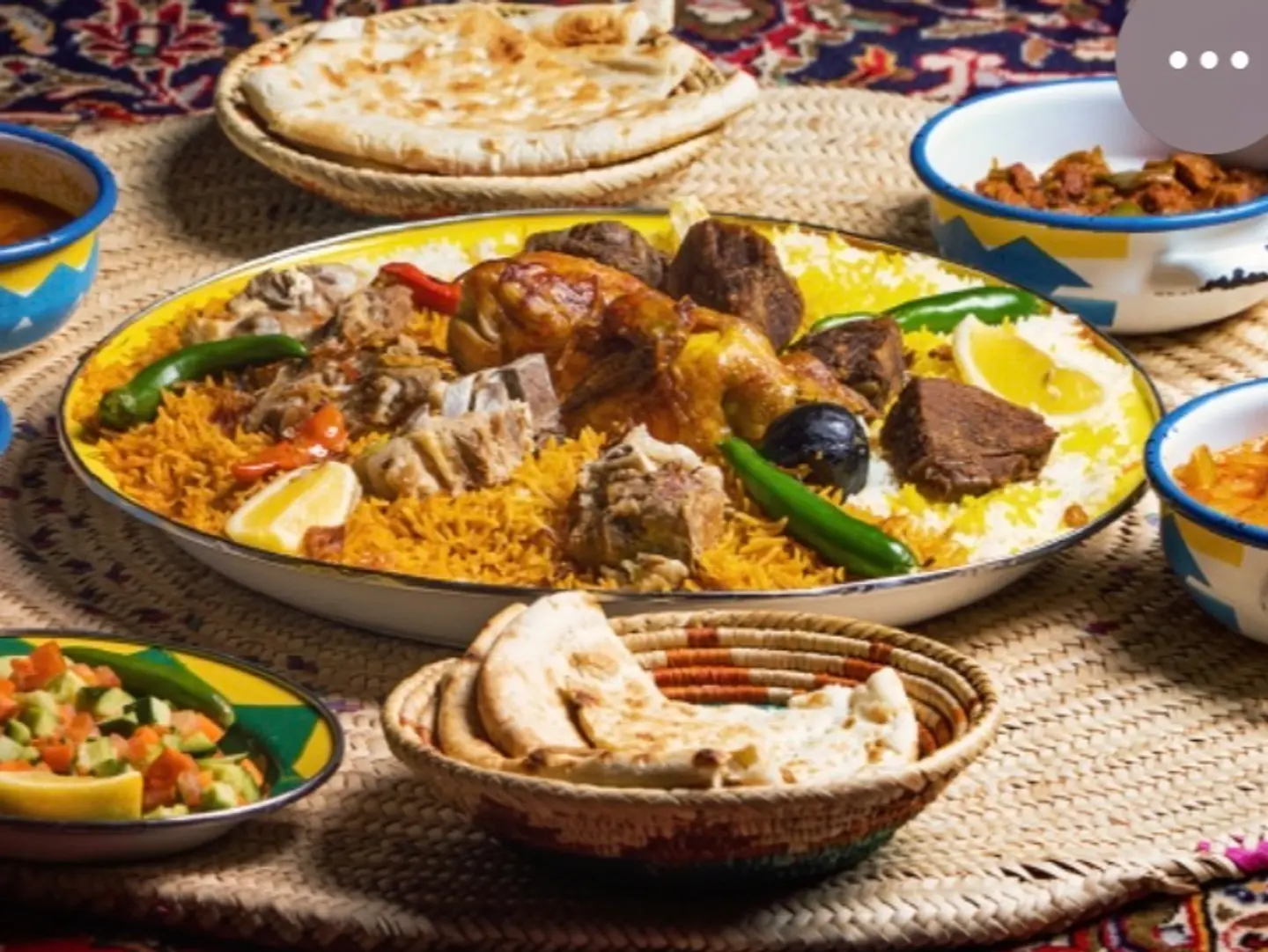 Indian Meat Kofta With White Rice, Madini Meat Puff, Habba Soup, And Kinza Cola