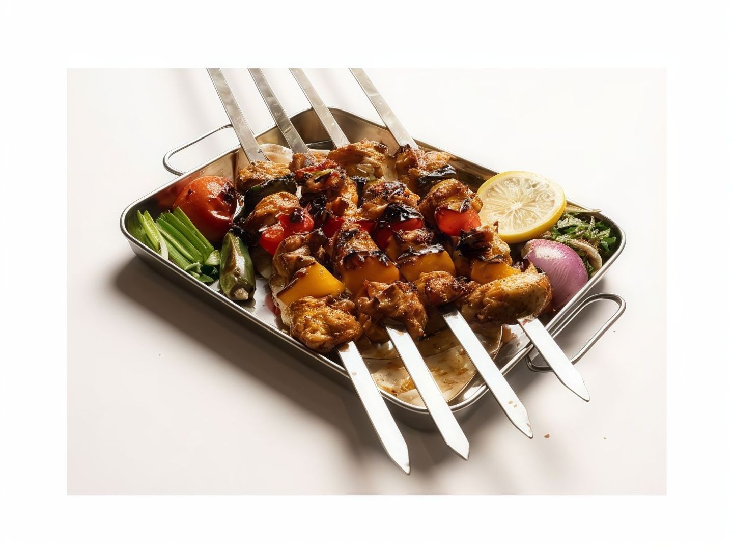 6 طبق أوصال دجاج وسط اسياخ