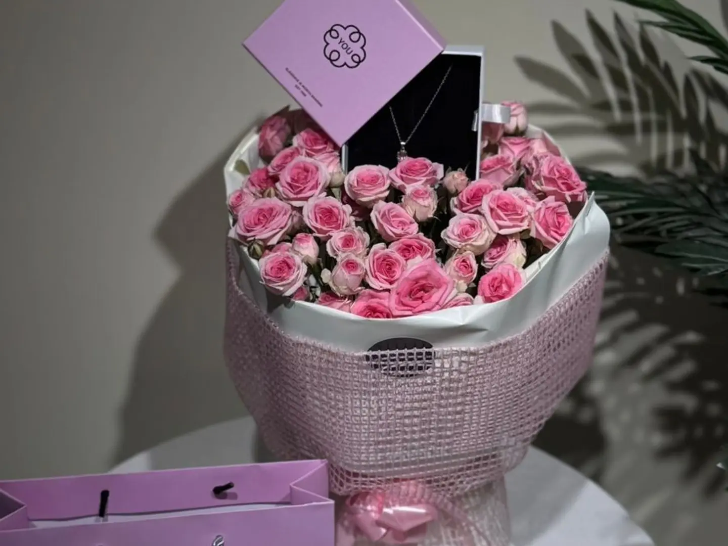 Flower Bouquet With Brand U Necklace