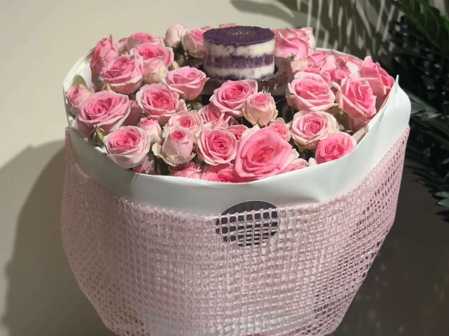 Whisper Pink Bouquet With Vanilla And Berry Cake