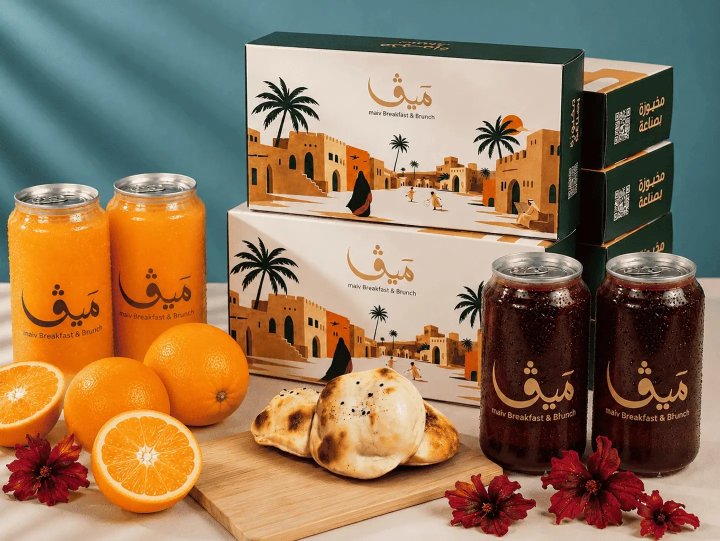 Two Mini Doner Boxes, Each Box Containing 12 Pieces, Plus Two Hibiscus And Two Natural Oranges.