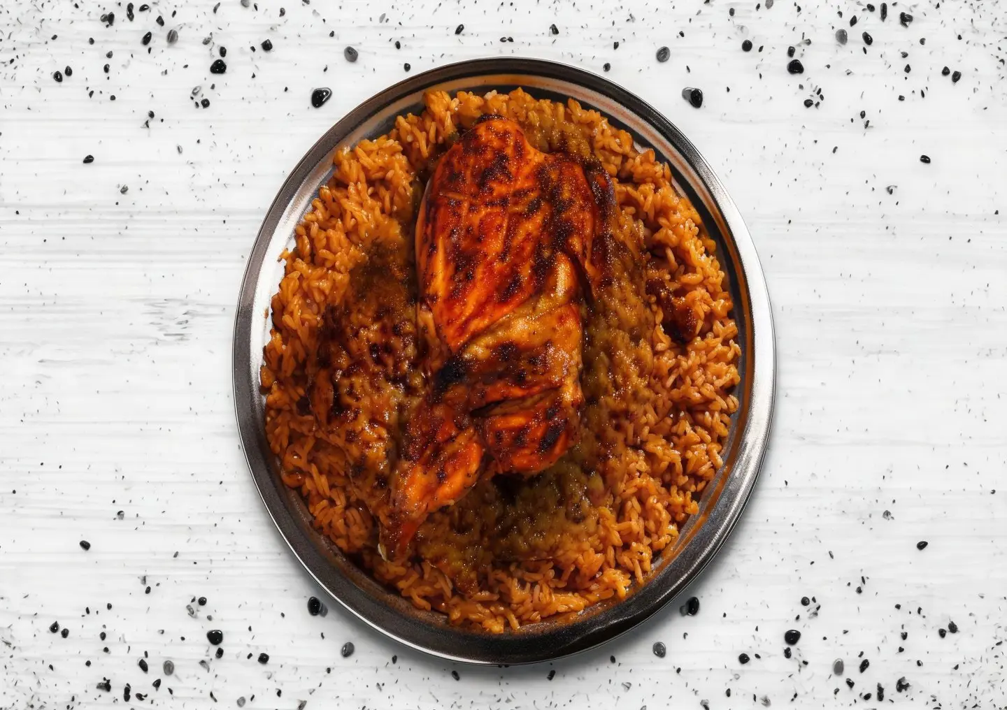 Half Charcoal Chicken With Red Rice