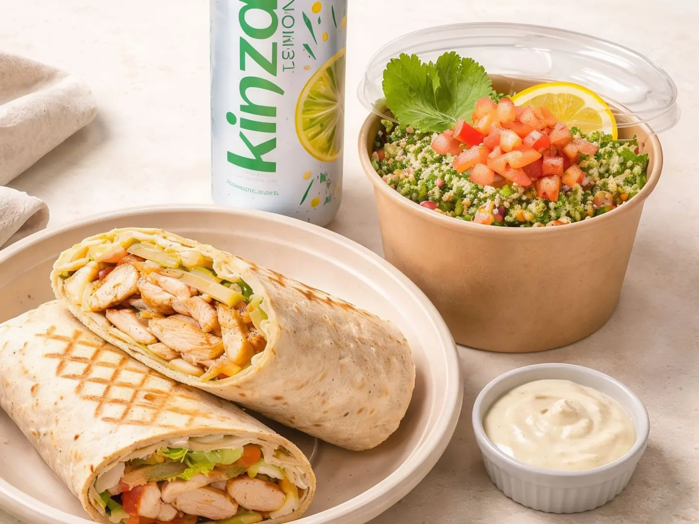 Chicken Shawarma Sandwich Combo With Tabbouleh & Kinza