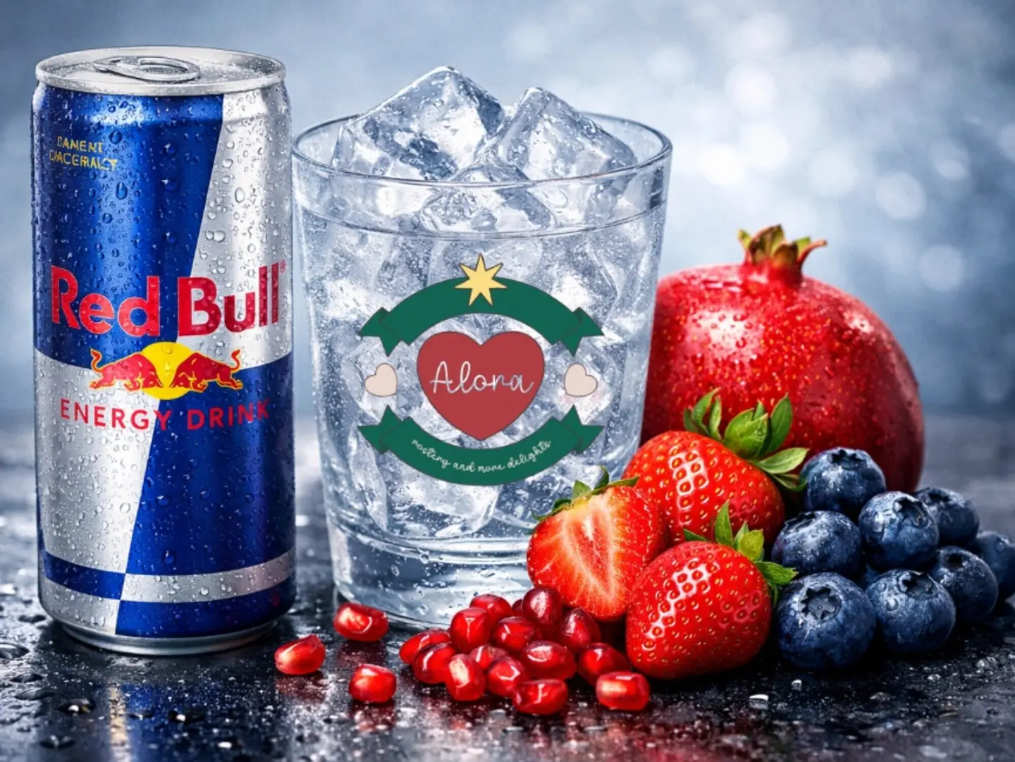 ريد بول مع نكهه وكوب ثلج