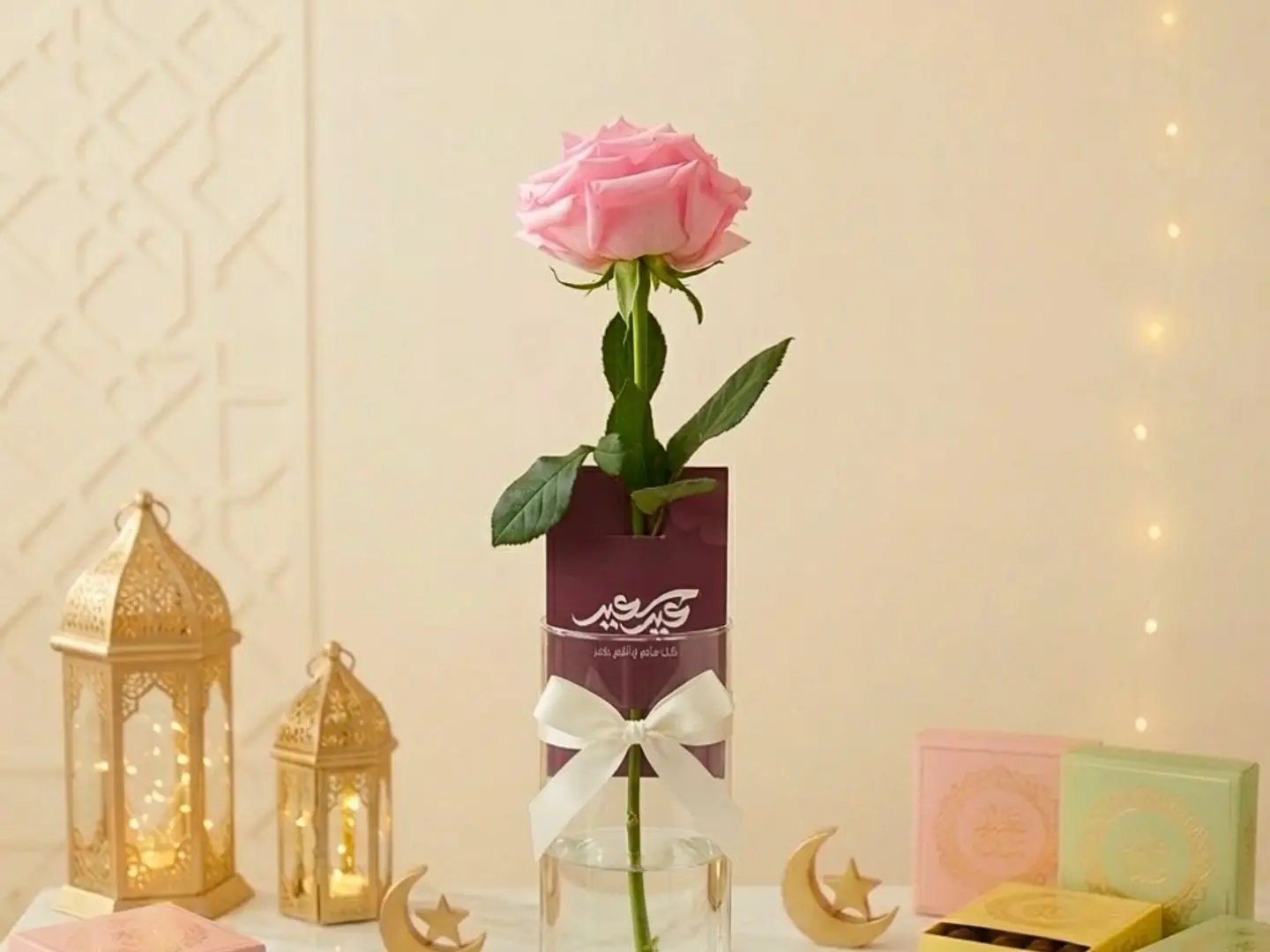 Light Pink Rose With Eid Card