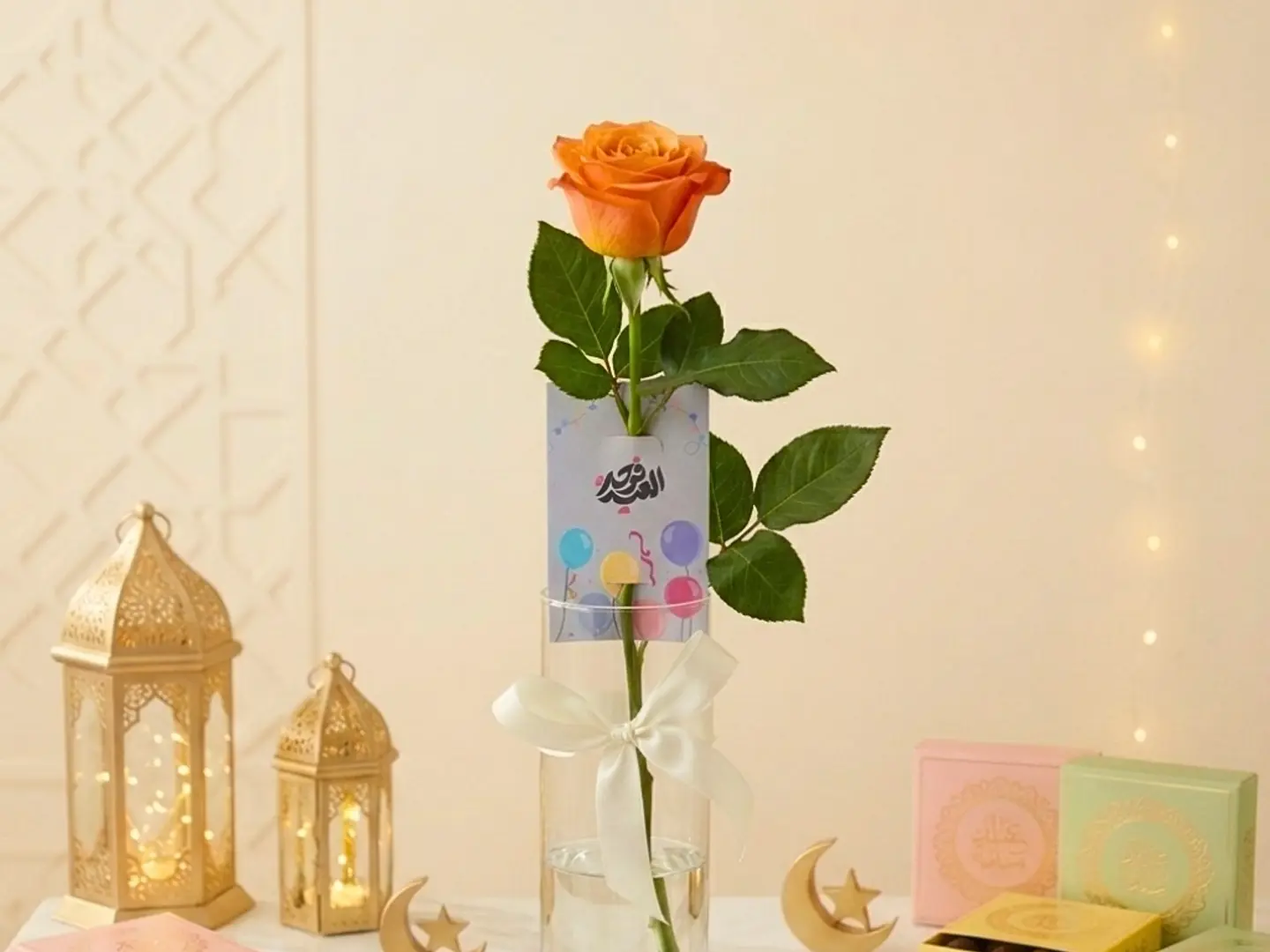 Orange Rose With Eid Card