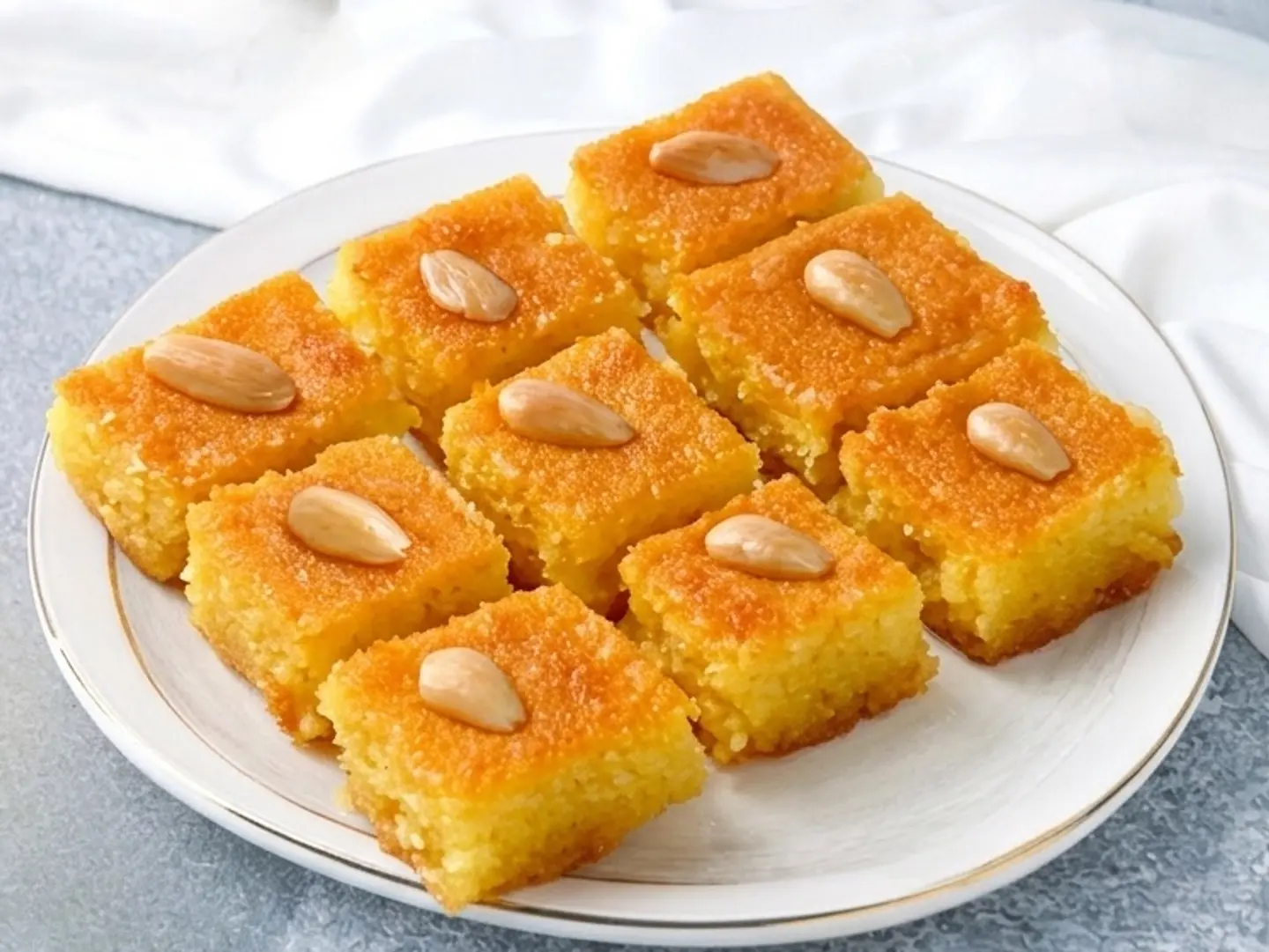 طبق نصف كيلو بسبوسة باللوز