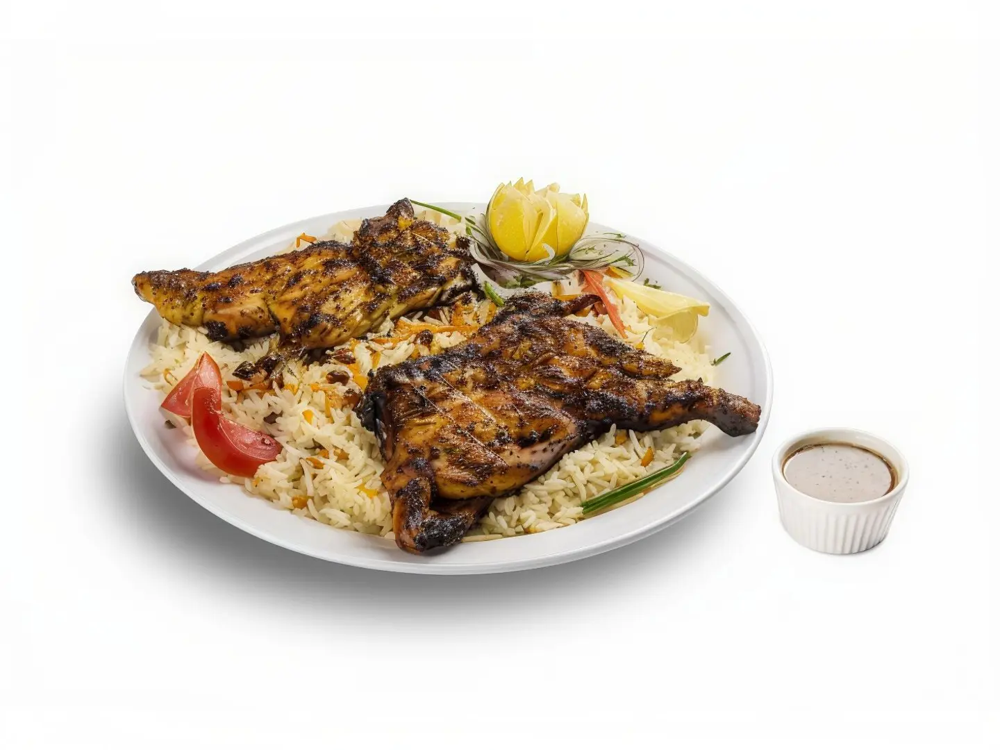 حبة دجاج على الفحم مع رز