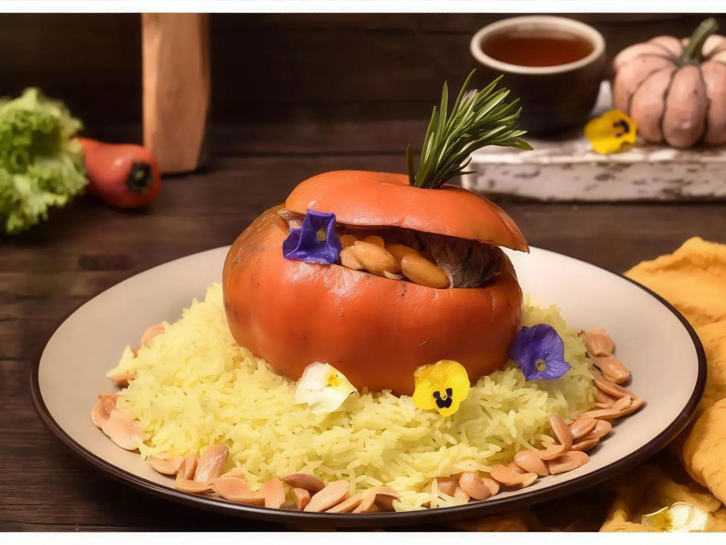 قرع عسلية أرز زعفران بالموزات