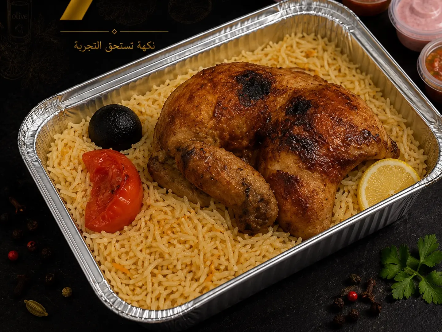دجاج مدخن نص حبه مع الأرز